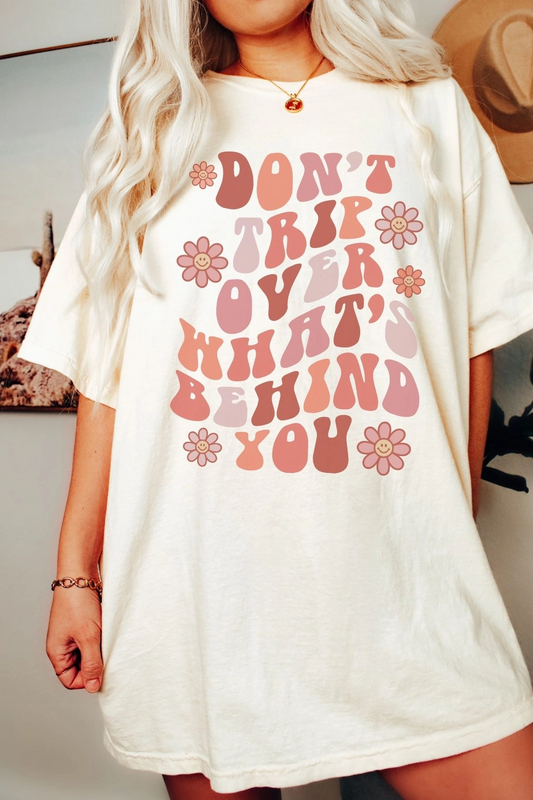 Don't Trip Retro Oversized Print Graphic Tee